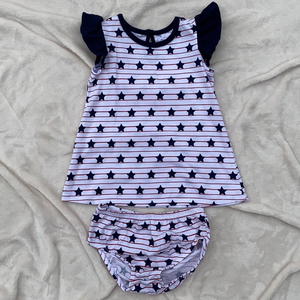 Baby girl 4th of July dress and diaper cover 9M